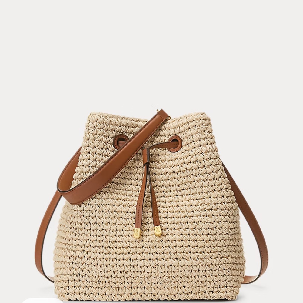 🍷☀️Ralph Lauren Crochet-Straw Debby Drawstring Bag